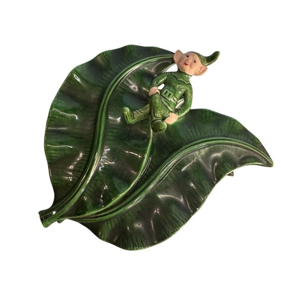 Vintage Treasure Craft Elf Wall Pocket Green Ceramic Leaf Mid Century 8" - Picture 6 of 6